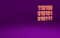 Orange Binary code icon isolated on purple background. Minimalism concept. 3d illustration 3D render