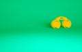 Orange Binoculars icon isolated on green background. Find software sign. Spy equipment symbol. Minimalism concept. 3d Royalty Free Stock Photo