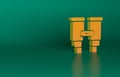 Orange Binoculars icon isolated on green background. Find software sign. Spy equipment symbol. Minimalism concept. 3D Royalty Free Stock Photo