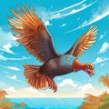 Vibrant Illustration Of A Bird Soaring Over The Ocean