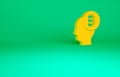 Orange Bitcoin think icon isolated on green background. Cryptocurrency head. Blockchain technology, digital money market