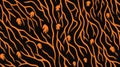 an orange and black background with vines and leaves