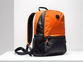 orange black backpack, bag, back pack