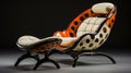 Orange and black chair and ottoman on gray floor. Generative AI