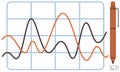 Orange and Black Data Trends on Grid Chart with Pen Illustration Royalty Free Stock Photo