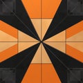 Orange And Black Geometric Pattern On Black Tile - Illusionary Architectural Elements Royalty Free Stock Photo