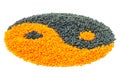 Orange and Black Lentil forming a yin yang symbol Royalty Free Stock Photo