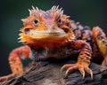 an orange and black lizard with spiky hair