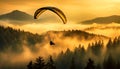 Paraglider Flying in a Beautiful Mountain Landscape at Sunset - Generative Ai