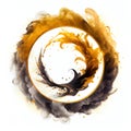 Orange and black swirling smoke circle frame isolated on white background. Royalty Free Stock Photo