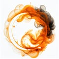 Orange and black swirling smoke circle frame isolated on white background. Royalty Free Stock Photo