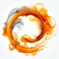 Orange and black swirling smoke circle frame isolated on white background. Royalty Free Stock Photo