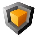 Orange and black vector cube design, isolated on o