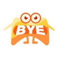Orange Blob Saying Bye, Cute Emoji Character With Word In The Mouth Instead Of Teeth, Emoticon Message