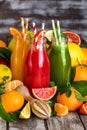 Orange, blood orange juice and lemonade Royalty Free Stock Photo