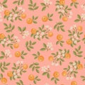 Orange branch, orange blossom, and fruits. Vector seamless wallpaper Royalty Free Stock Photo