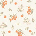 Hand-drawn orange branch, orange blossom, and fruits. Vector seamless wallpaper Royalty Free Stock Photo