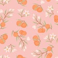 Hand-drawn orange branch, orange blossom, and fruits. Vector seamless wallpaper Royalty Free Stock Photo