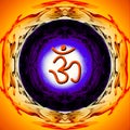 Orange and blue background with hindu symbol om