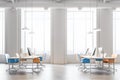 Orange and blue chairs office interior side view Royalty Free Stock Photo