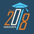 Orange and Blue Class of 2018 Graduate Vector Graphic with Graduation Cap and Tassel