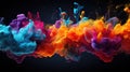 Orange blue dynamic explosion of ink paints in liquid texture and smoke splashes on a black background abstract rainbow art Royalty Free Stock Photo