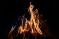 Orange and blue fire flames on black background Royalty Free Stock Photo
