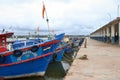 orange and blue fishing motor boats Royalty Free Stock Photo