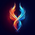 Orange and blue flame. Twin flame logo. Esoteric concept of spiritual love. Illustration on black background for web