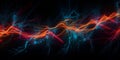 Orange and blue flashes of neon lightning on black. Abstract background