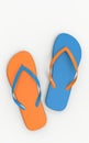 Orange and blue flip flops isolated on a white background Royalty Free Stock Photo