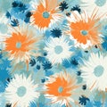 An orange and blue floral design, free brushstroke style, scrapbook aesthetics, green and cyan hues. Generative AI