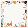 an orange and blue floral frame with butterflies and flowers Royalty Free Stock Photo