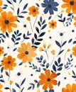 Orange and Blue Flower Pattern on White Background Royalty Free Stock Photo
