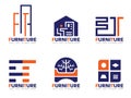 Orange and blue Furniture logo vector set design