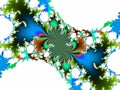 Orange blue green flowers, fractal, cosmic shapes, futuristic surreal galaxy fractal, lights, abstract background, graphics Royalty Free Stock Photo