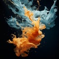 orange and blue liquid splashing into water on a black background Royalty Free Stock Photo