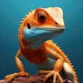 Orange and blue lizard is sitting on branch Royalty Free Stock Photo
