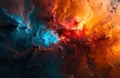 orange and blue nebula with a red star and red star