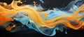 Orange and blue paint on a black background, in the style of flowing forms, ethereal illustrations - AI Generated
