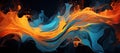 Orange and blue paint on a black background, in the style of flowing forms, ethereal illustrations - AI Generated