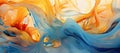 Orange and blue paint on a white background, in the style of flowing forms, ethereal illustrations - AI Generated