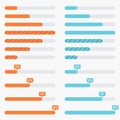 Orange and blue preloaders and progress loading bars in modern flat style