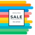 Orange blue red green lines on background. 75% discount frame Sale banner template design. Colorful sale special offer. Special Royalty Free Stock Photo