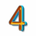 Orange blue thin metal font Number 4 FOUR 3D Royalty Free Stock Photo