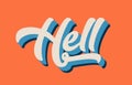 orange blue white hell hand written word text for typography log