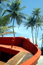 orange boat on beach Bequia Royalty Free Stock Photo