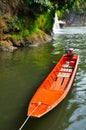 Orange boat at river kwai Royalty Free Stock Photo