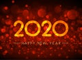 Orange bokeh 2020 Happy New Year greeting card.