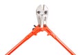 Orange Bolt cutter or clipper for cutting wire.